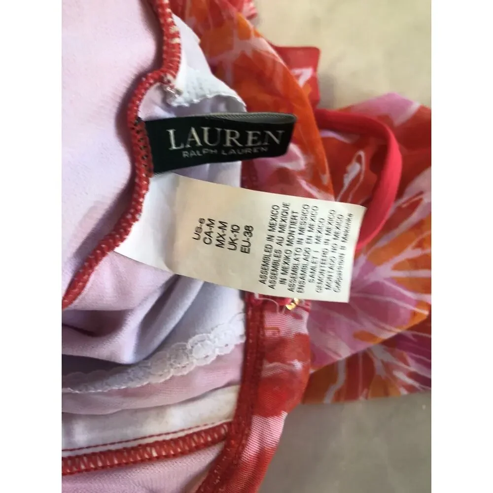 Ralph Lauren Pink Lush Tropical Print Fly Away One Piece Swimsuit Size 6